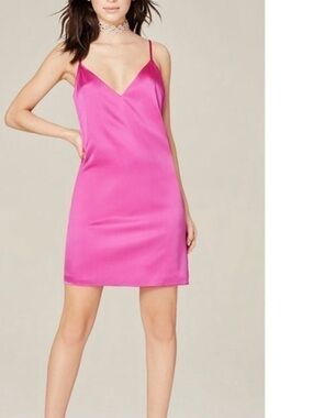 Bebe Hot Pink Silk (92%) Slip Dress - Spaghetti Strap, Size Medium